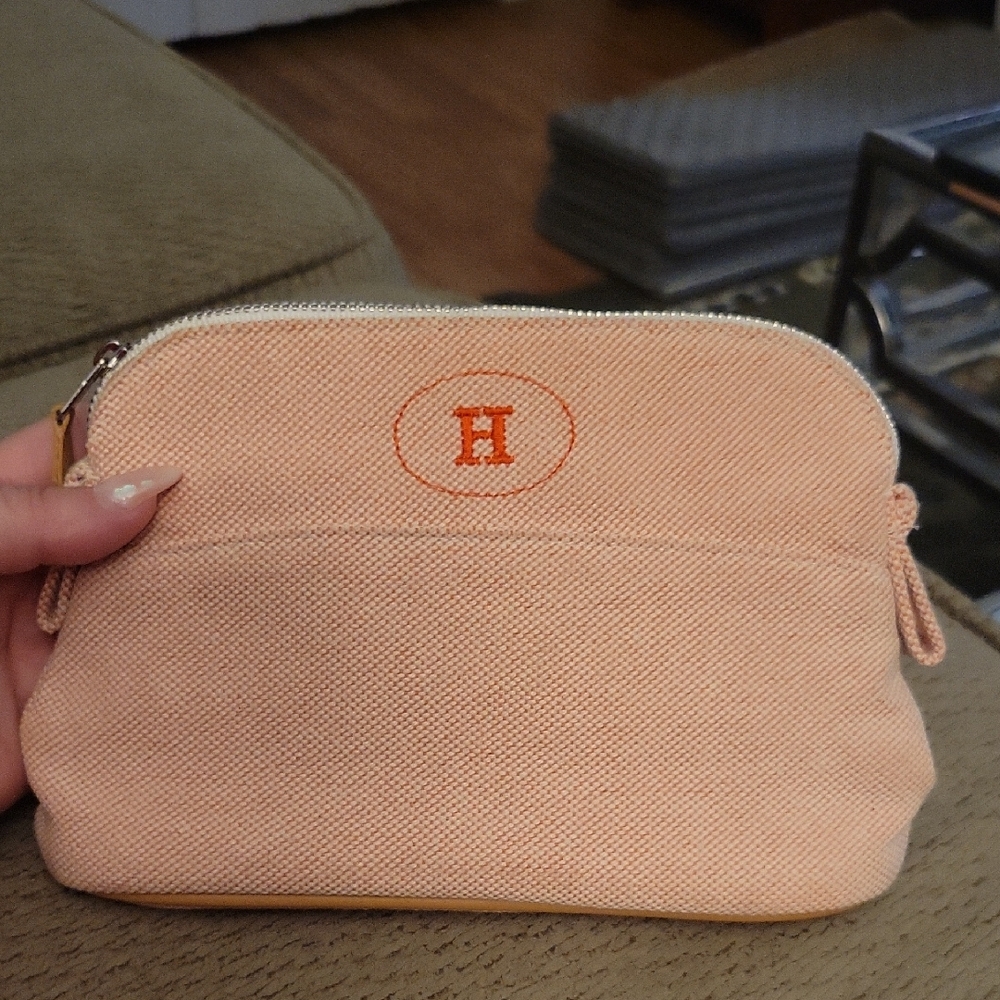 Peach Canvas Pouch with Orange Logo